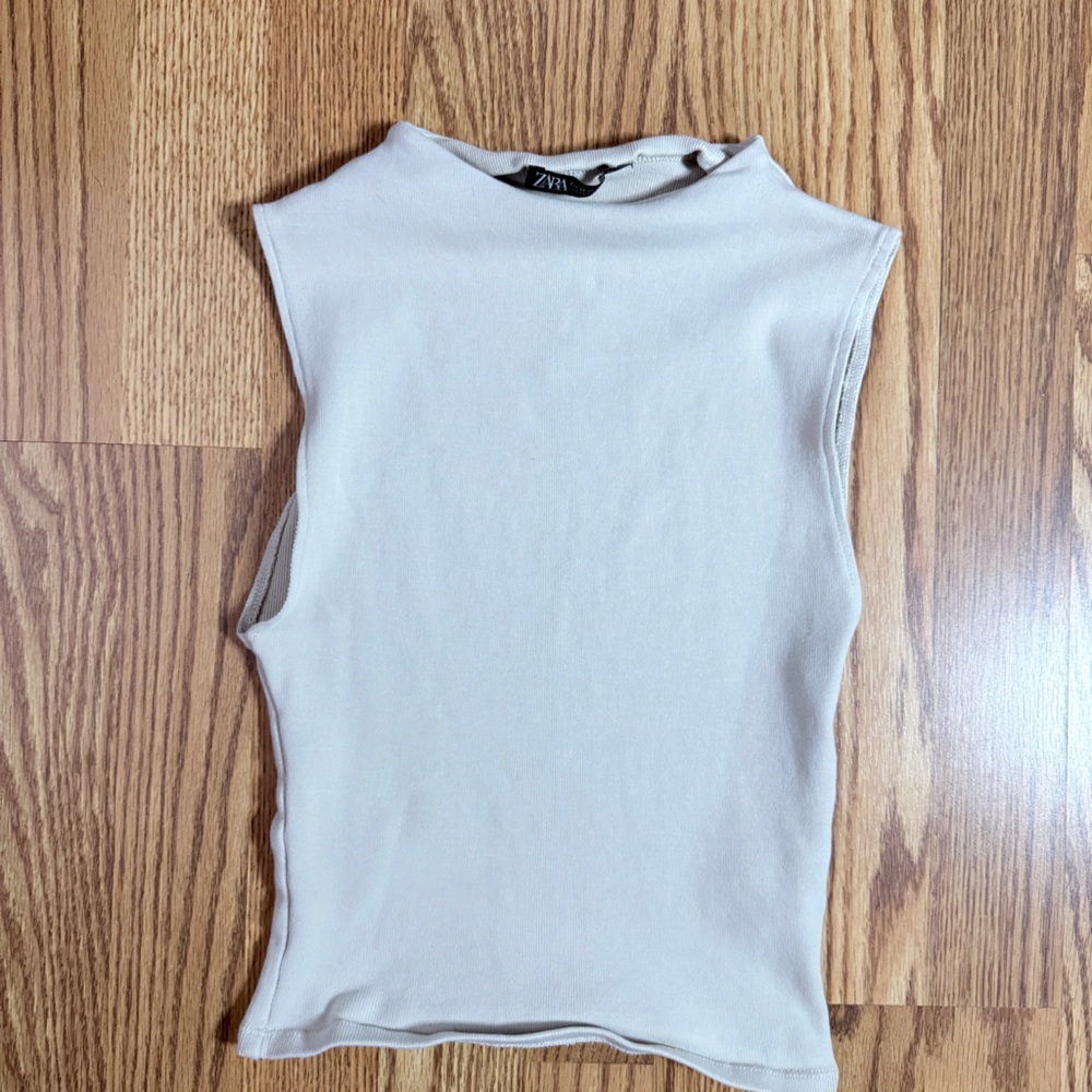 Zara Beige Sleeveless Muscle Tee